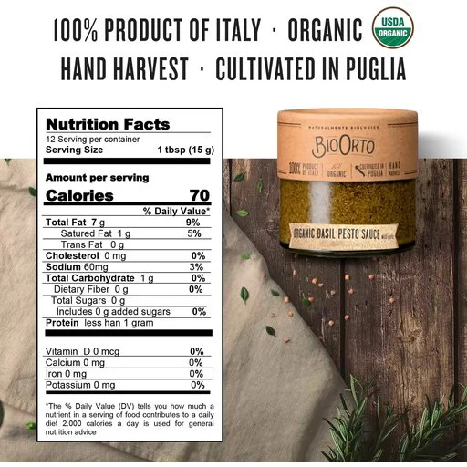 BIO ORTO Organic Basil Pesto - 180g (6.35oz) - Image 2