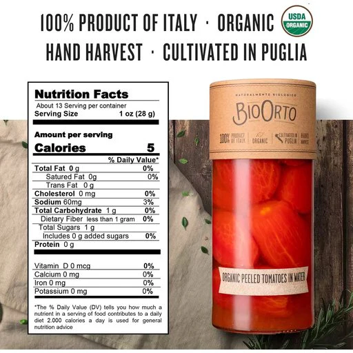 BIO ORTO Organic Whole Peeled Tomatoes in Water - 550g (19.40oz) - Image 2