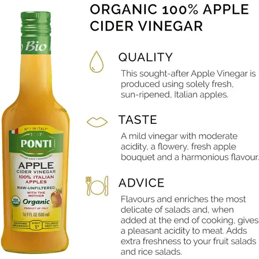 PONTI 100% Italian Organic Apple Cider Vinegar - 500ml (16.9fl. oz) - Image 2