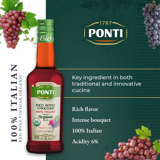 PONTI Italian Organic Red Wine Vinegar - 500ml (16.9fl. oz) - Image 2