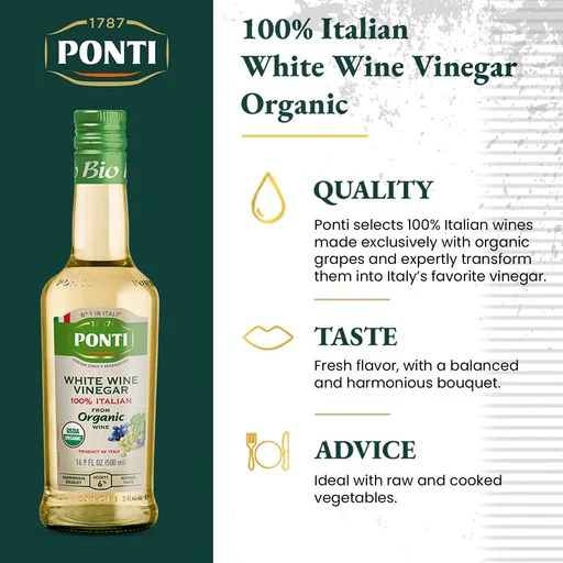 PONTI Organic Italian White Wine Vinegar - 500ml (16.9fl. oz) - Image 2